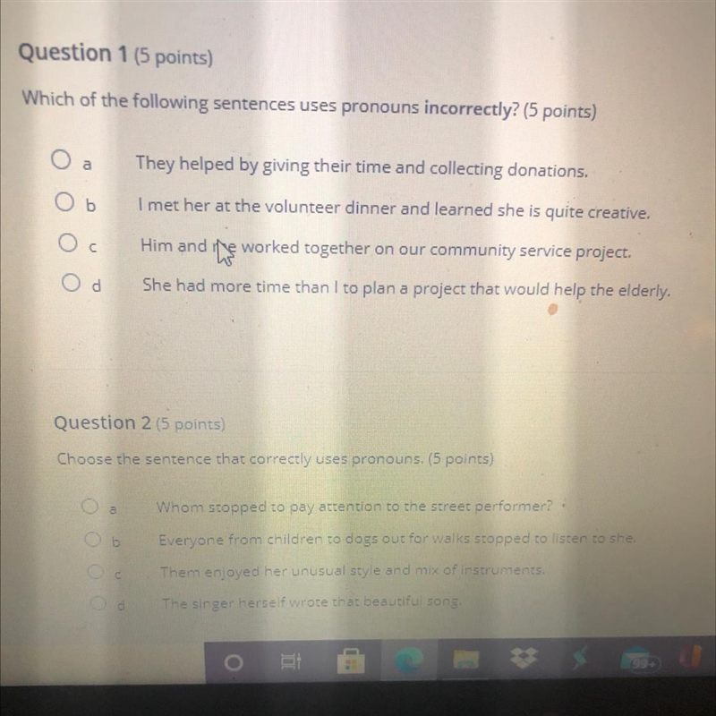 Which one the following sentences pronouns incorrectly Question 1-example-1