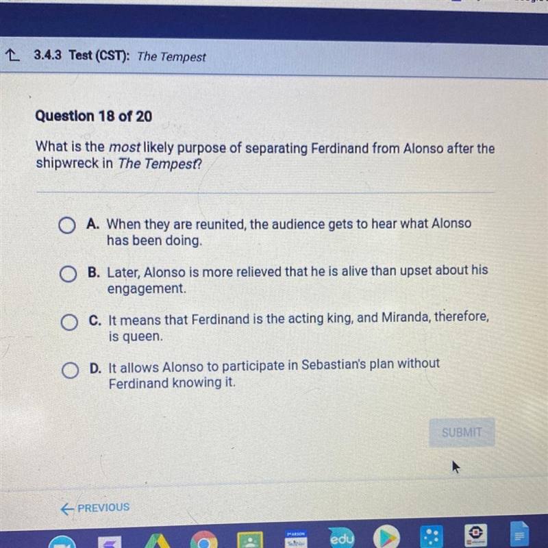 What is the most likely purpose of separating Ferdinand from Alonso after the shipwreck-example-1