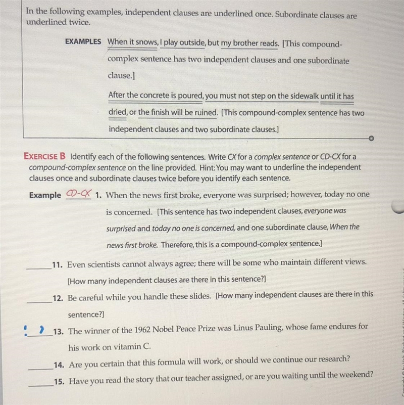 Compound complex sentences/can someone answer these?-example-1