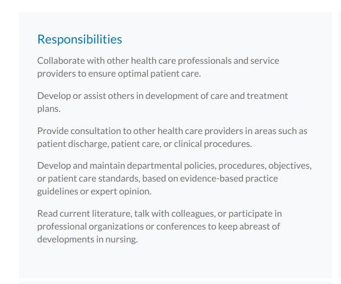 PLEASE SUMMARIZE THIS! i need to find out the responsibilities the be a clinical nurse-example-1