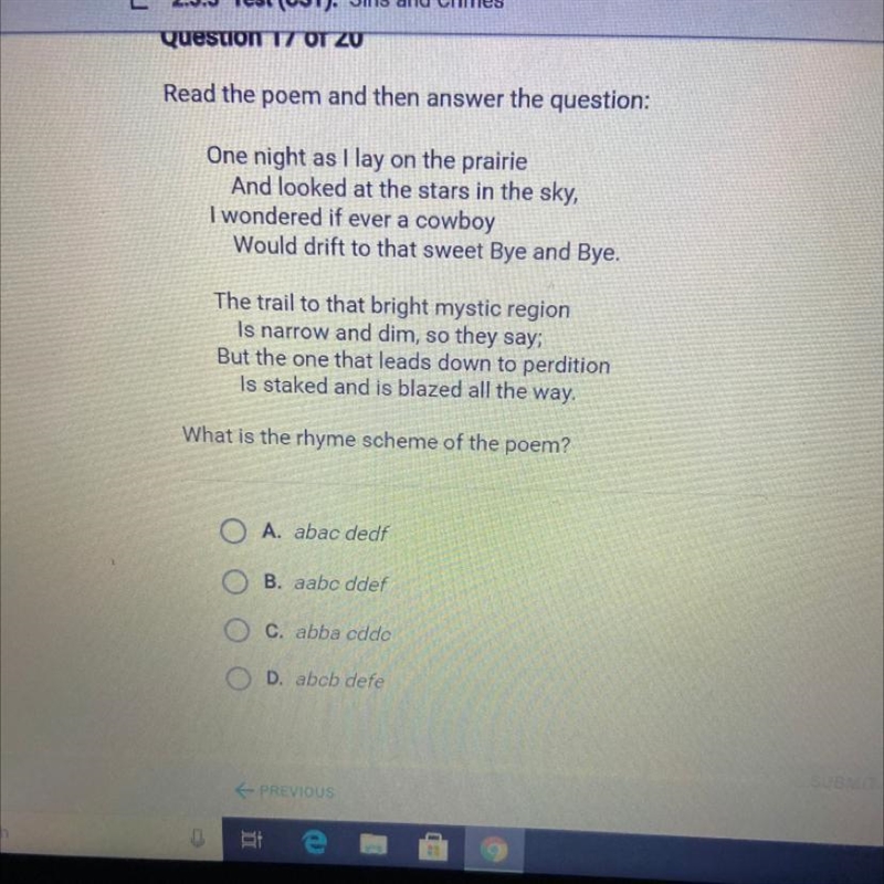 Read the poem and then answer the question: One night as I lay on the prairie And-example-1