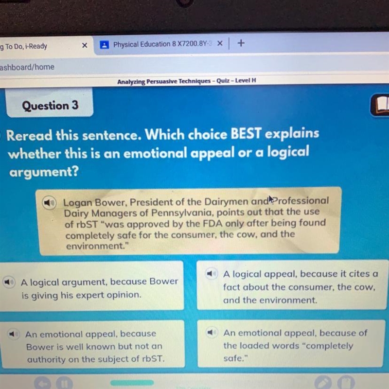 Question 3 Reread this sentence. Which choice BEST explains whether this is an emotional-example-1