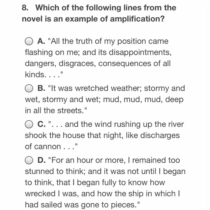 8. Which of the following lines from the novel is an example of amplification?-example-1