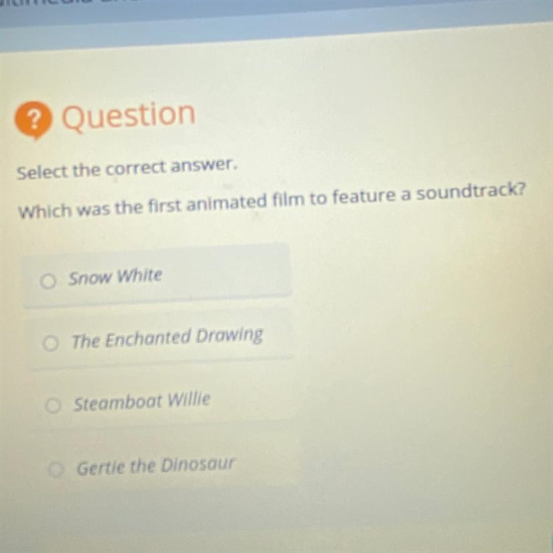 Select the correct answer. Which was the first animated film to feature a soundtrack-example-1