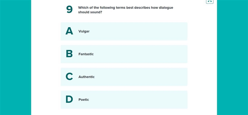 Which of the following terms best describes how dialogue should sound?-example-1