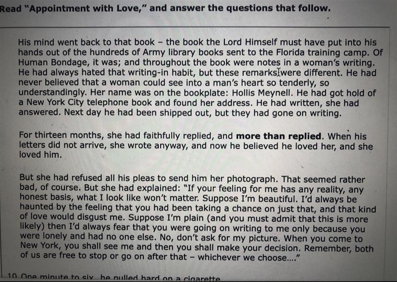 In the passage “appointment with love” the book represents? A- intellect. B- plainness-example-1