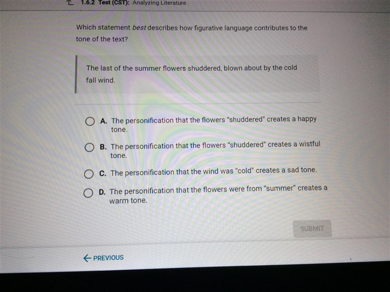 Which statement best describes how figurative language contributes to the tone of-example-1