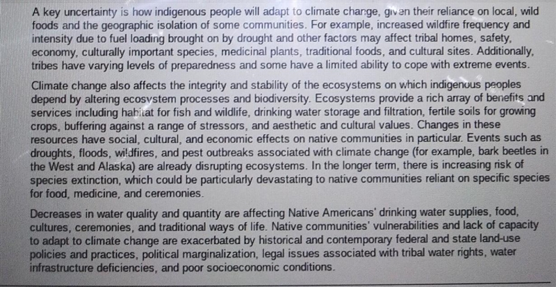 What is the Summary of Tribal Nations: Climate Change Threatens Traditional Ways Of-example-1