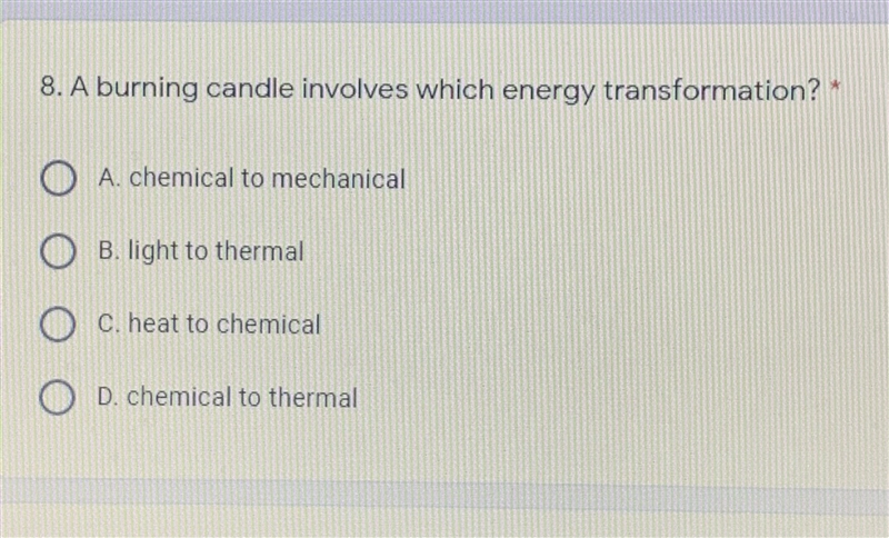 A burning candle involves which energy transformation?-example-1