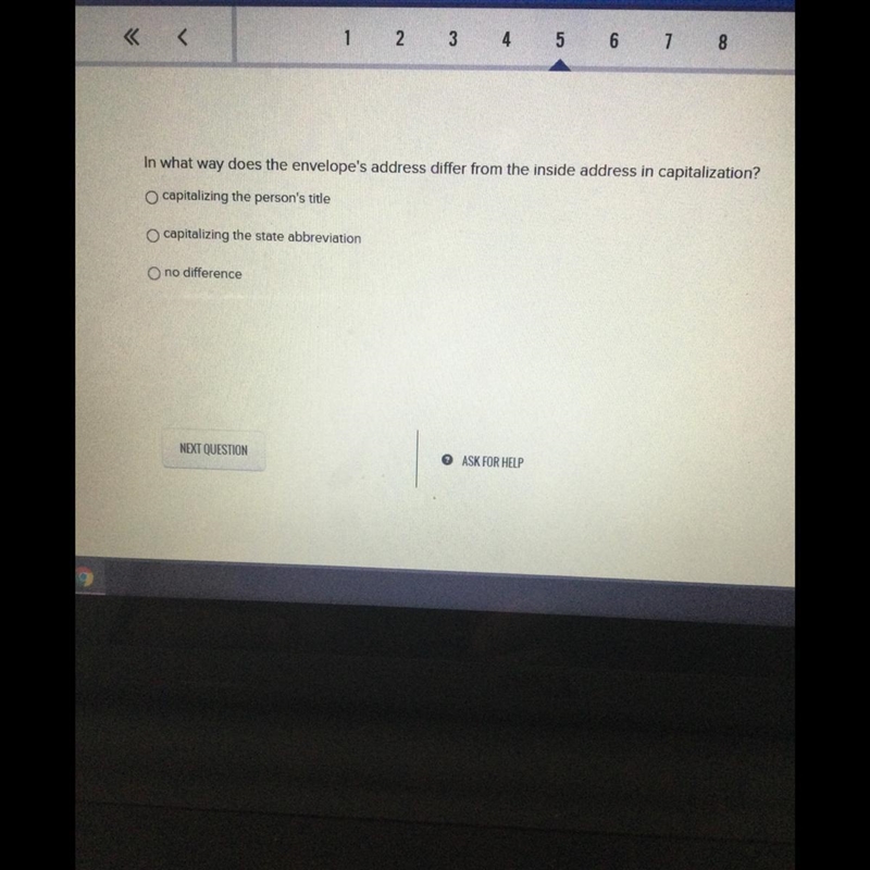 In what way does the envelope address differ from the inside address in capitalization-example-1