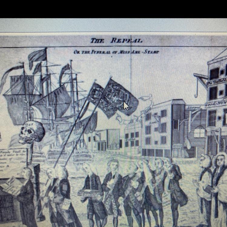 This is a political cartoon depicting a funeral for the Stamp Act. What happened that-example-1