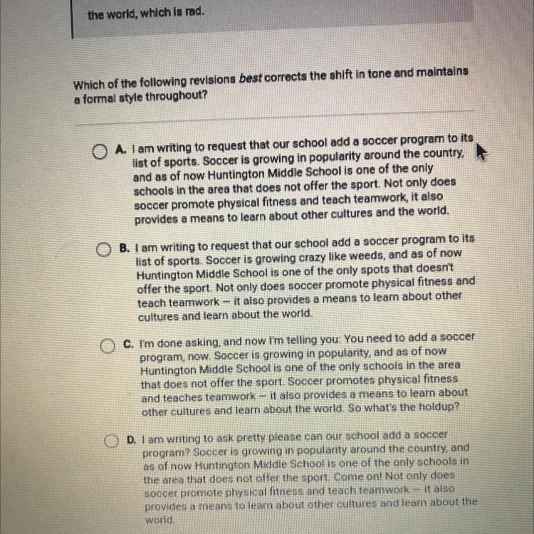 Read the following passage, which contains a shift in tone: I am writing to request-example-1