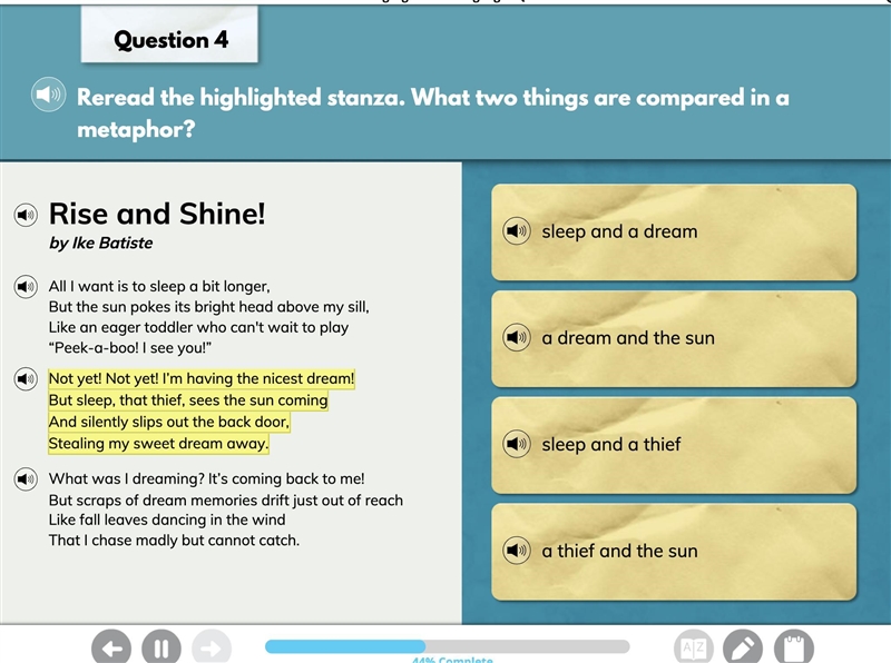 Reread the highlighted stanza. What two things are compared in a metaphor-example-1