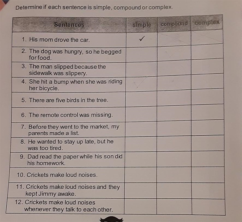 Determine if each sentence is simple, compound or complex There's a photo​-example-1