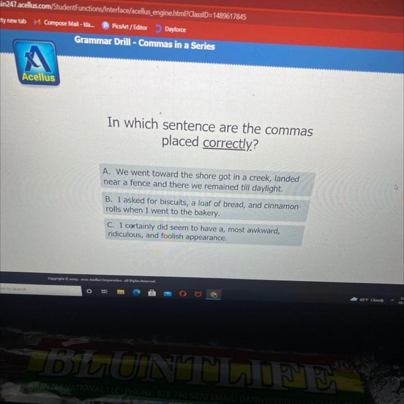 In which sentence are the commas placed correctly? A. We went toward the shore got-example-1