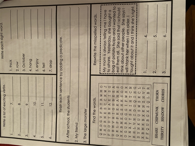 Can someone help me with the exiting verbs and the middle part finish each sentence-example-1