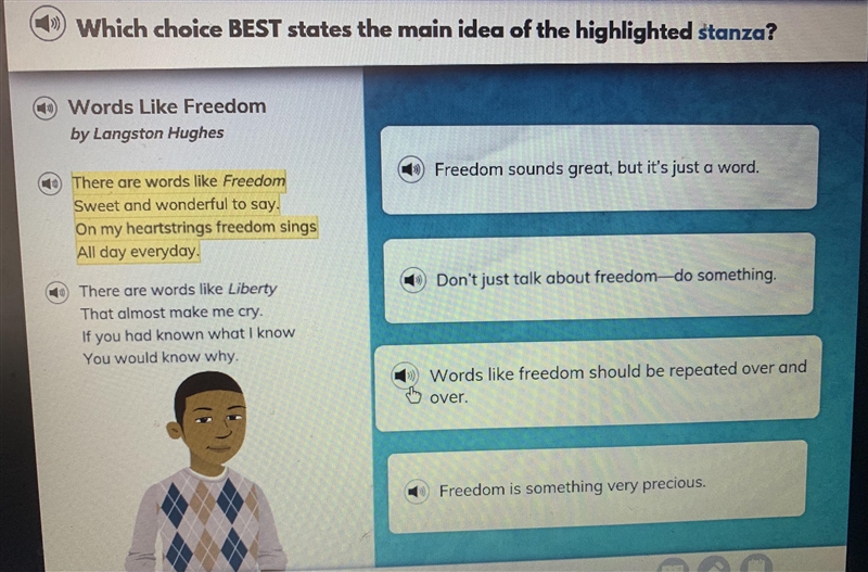 Which choice best states the main idea of the highlighted stanza?-example-1