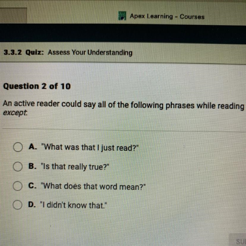 HELP !!! An active reader could say all of the following phrases while reading except-example-1