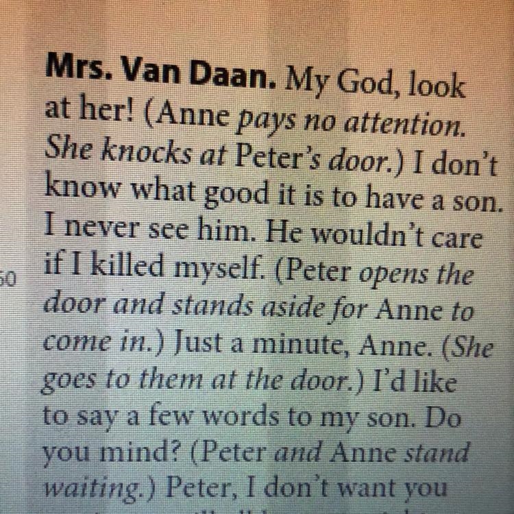 Line 854-868: What is Mrs.Van Daan’s tone in these lines?What word does Mrs.Van Daan-example-1