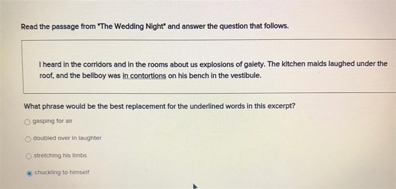 ASAP please someone tell me the right answer ! i am confused between chucking to himself-example-1