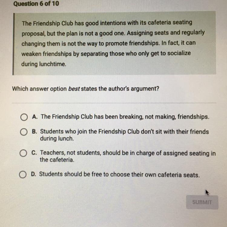 Which answer option beat states the author’s argument?-example-1