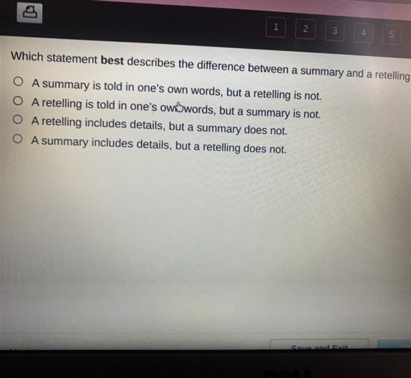 Which statement BEST describes the difference between a summary and a retelling?-example-1