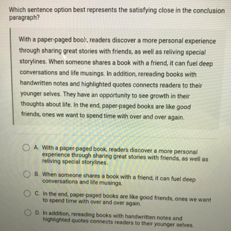 (HELP ME PLEASE‼️) Which sentence option best represents the satisfying close in the-example-1