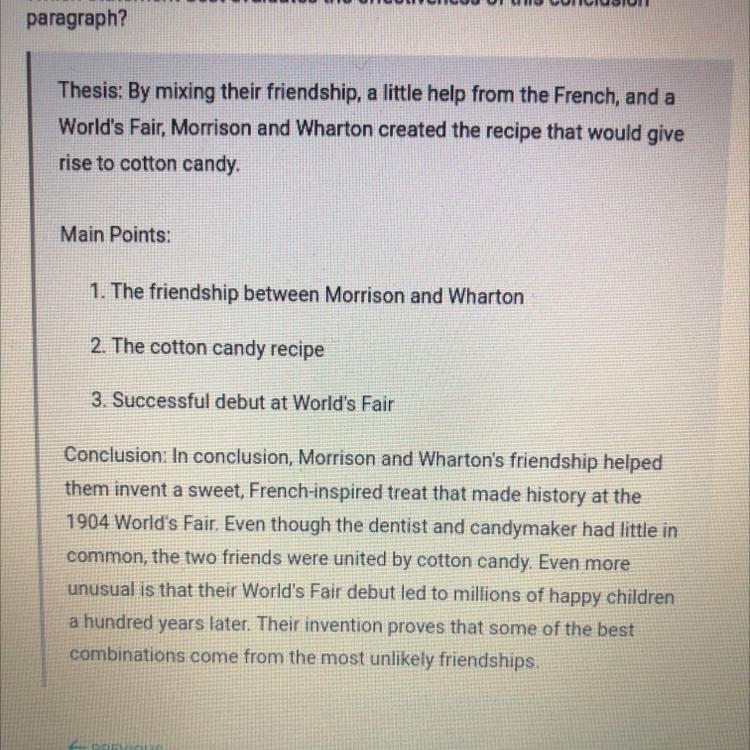 Which statement best evaluates the effectiveness of this conclusion paragraph? A. The-example-1