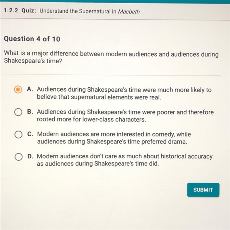 What is a major difference between modern audiences and audiences during shakespeare-example-1