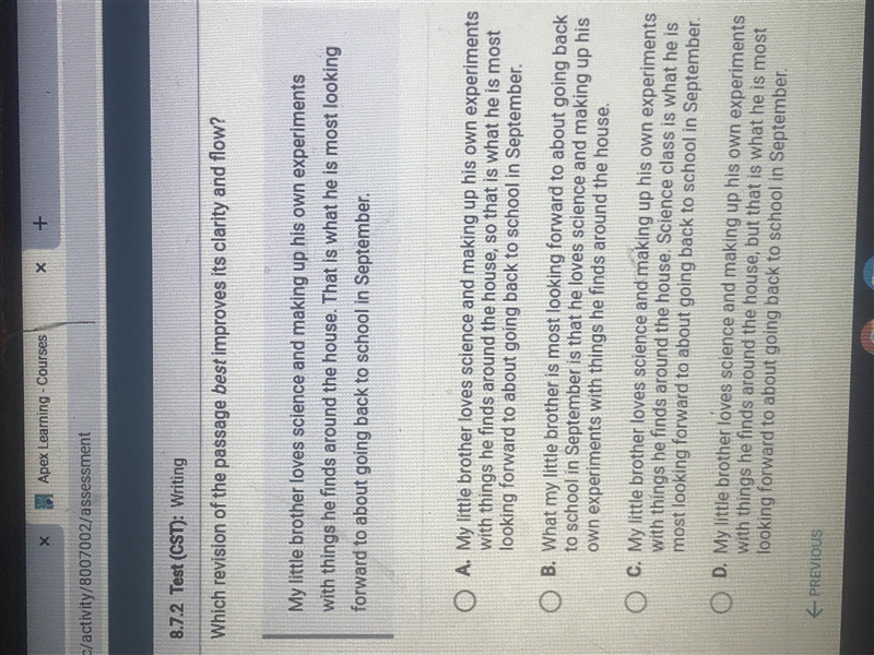 Which revision of the passage best improves its clarity and flow-example-1