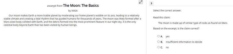 Read this claim: The moon is made up of similar type of rocks as found on Mars. Based-example-1