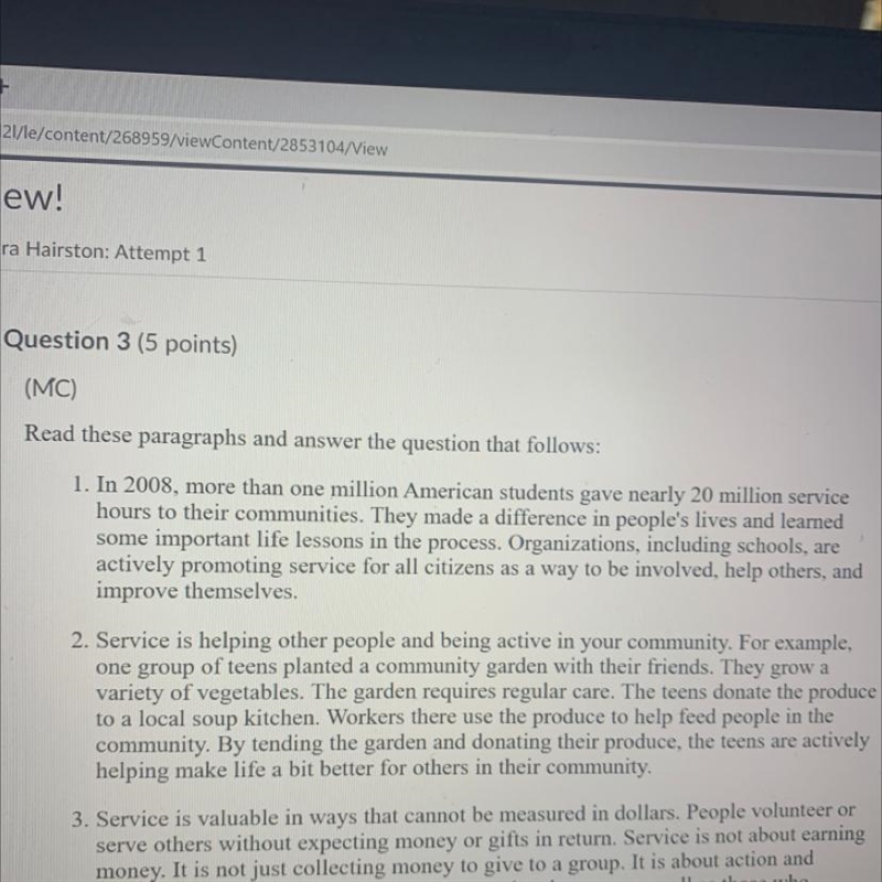 Which sentence best represents the main idea of paragraph (2), the first body paragraph-example-1