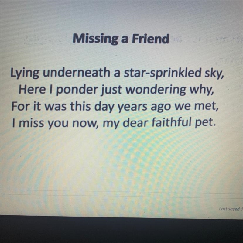 What is the rhyme scene on f the poem? A. Every line rhymes B. The second and fourth-example-1