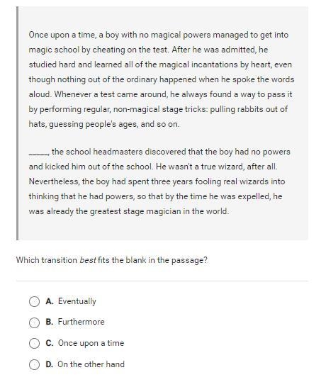 Which transition best fits the bank in the passage?-example-1