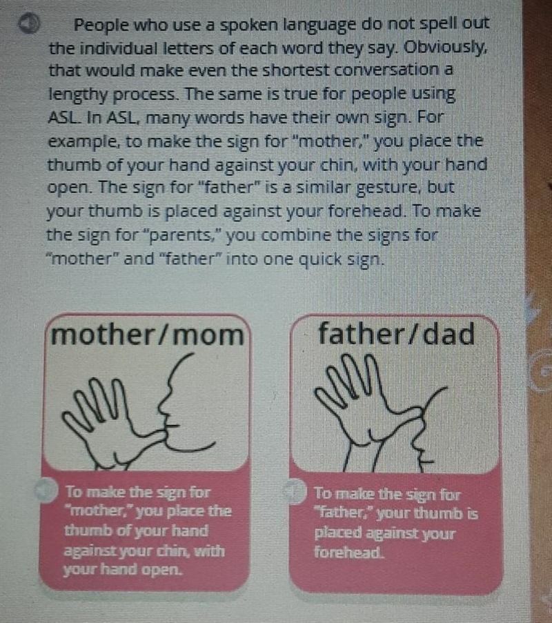 Look at the pictures and the text that goes with them. How is the sign for "father-example-1