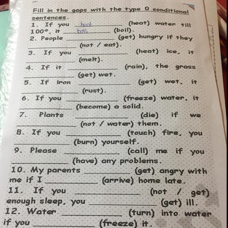 Fill in the gaps with the type 0 conditional senteces ayuda!!!!-example-1