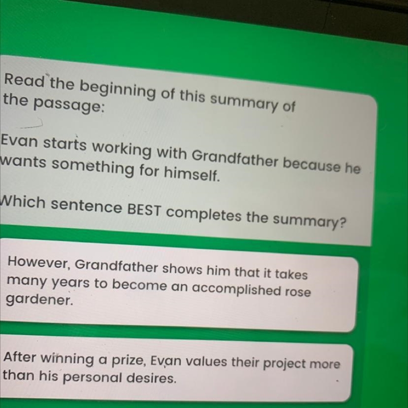 Read the beginning of this summary of the passage: Evan starts working with Grandfather-example-1