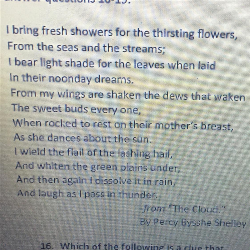 19. Which figure of speech is present in this poem? A. irony B. hyperbole C. personification-example-1