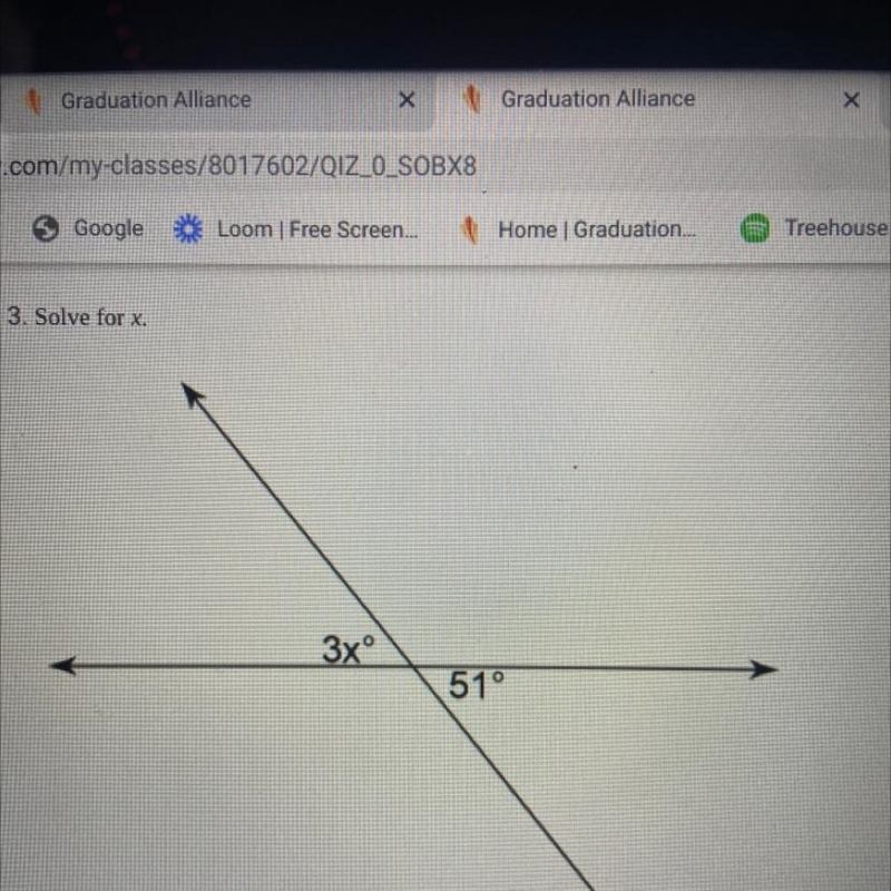 Solve for x. 3xº 51°-example-1