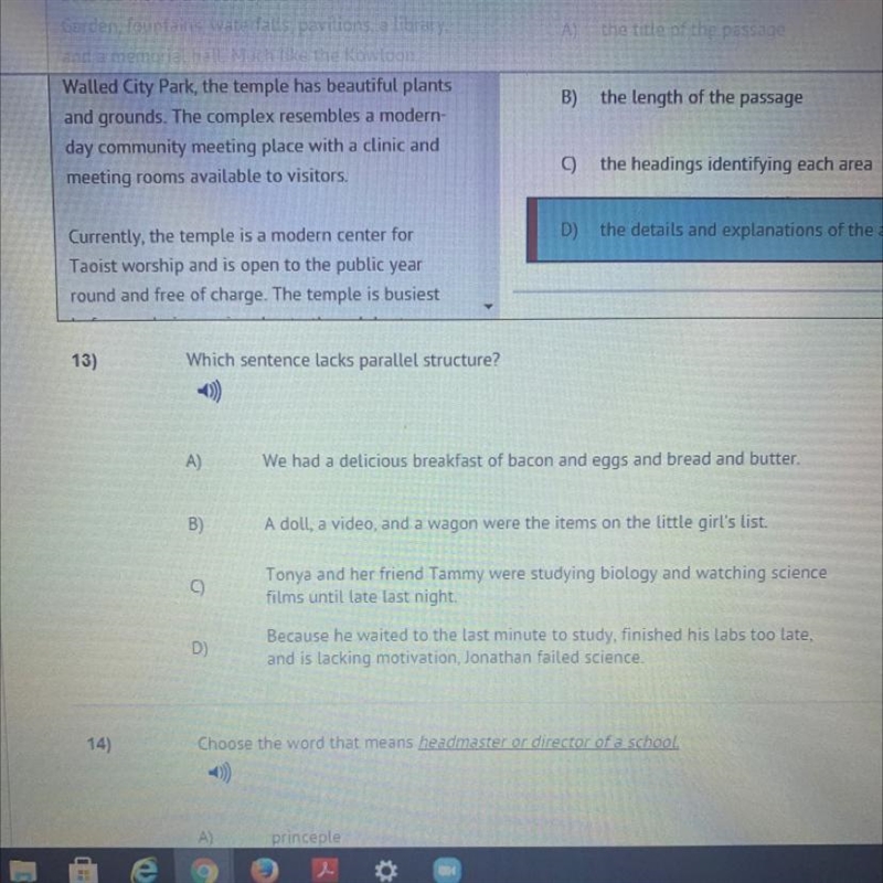 Which sentence lacks parallel structure ?-example-1