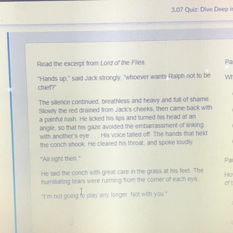 Part A What decision does Jack make in the excerpt? A. to form a tribe of his own-example-1