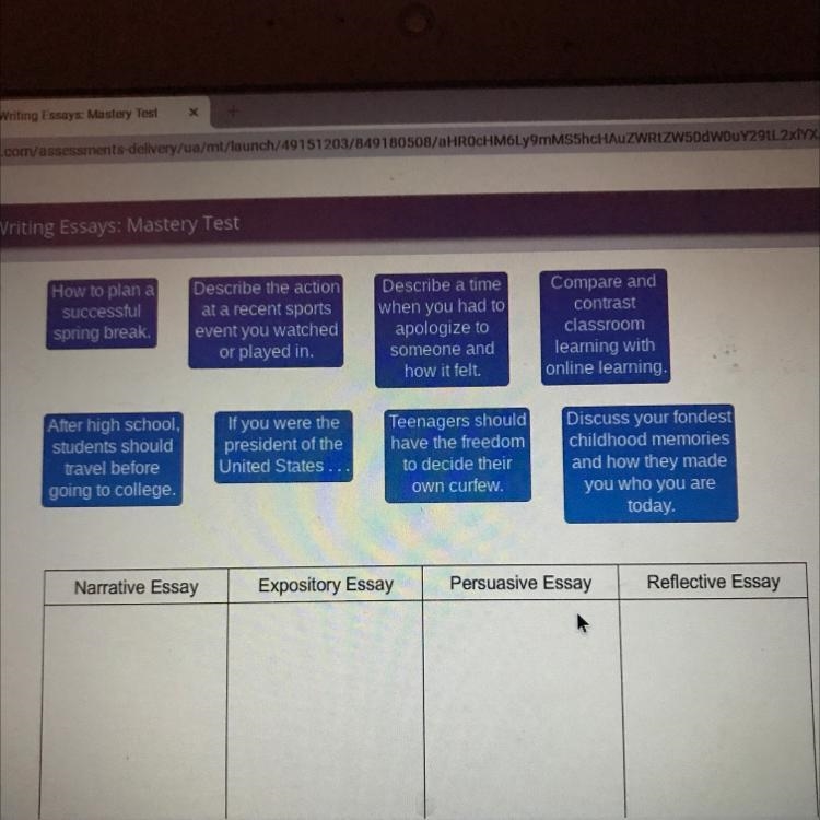 Match each prompt to the type of essay it requires!!-example-1