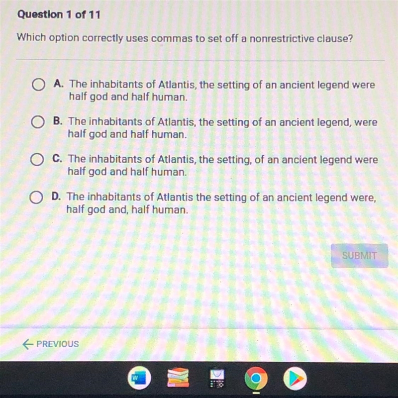 Which option correctly uses commas to set off a nonrestrictive clause? O A. The inhabitants-example-1