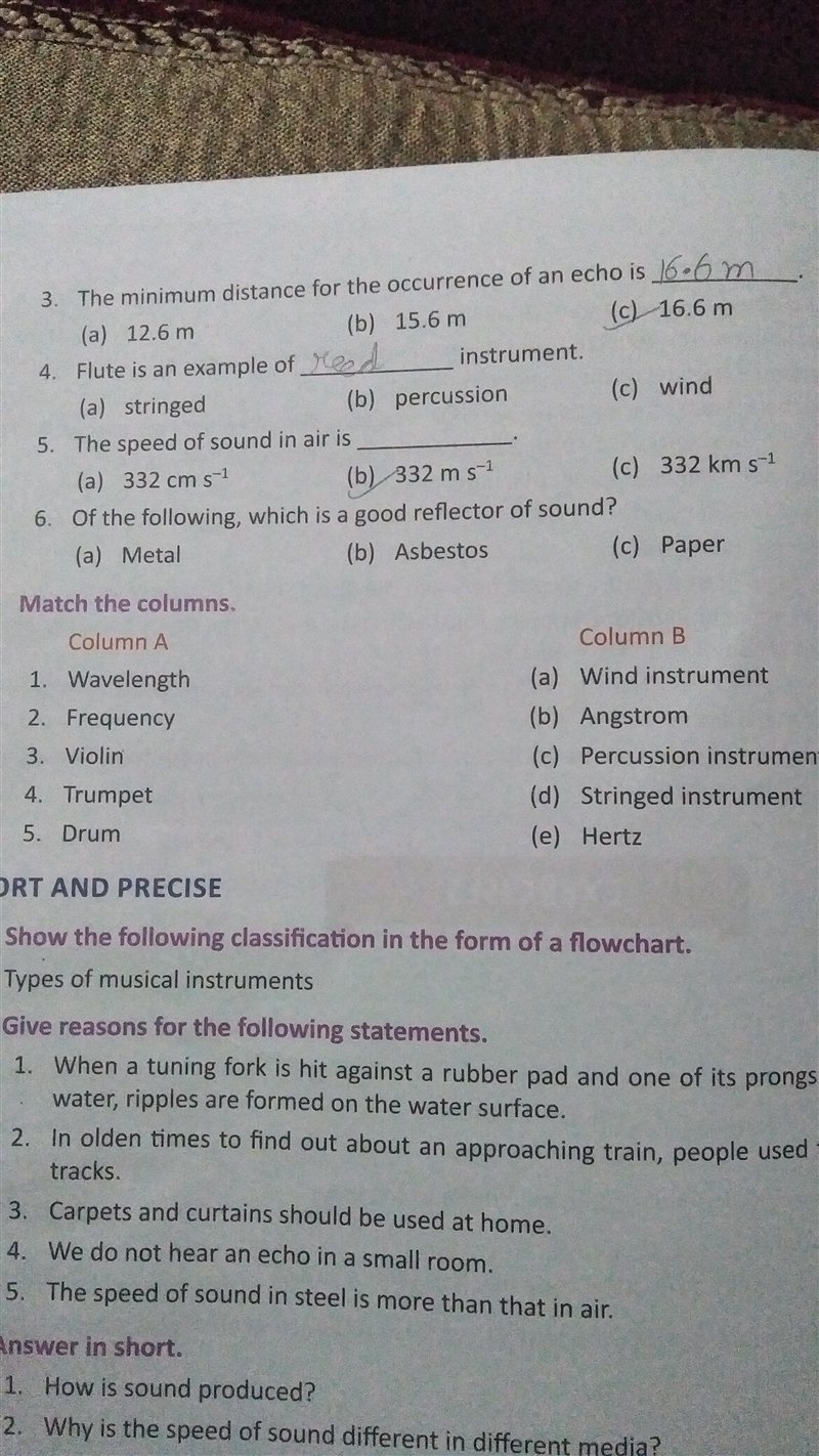 Match the columns Column A. 1. Wavelength 2. Frequency 3. Violin 4.Trumpet 5. Drum-example-1