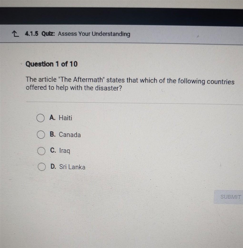 Question 1 of 10 The article "The Aftermath" states that which of the following-example-1