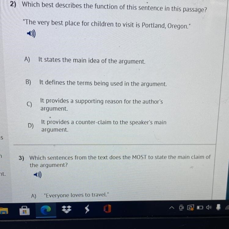 2) Which best describes the function of this sentence in this passage? " The-example-1