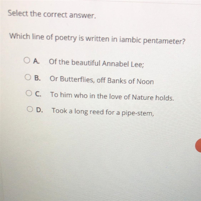 Which line of poetry is written in iambic pentameter?-example-1