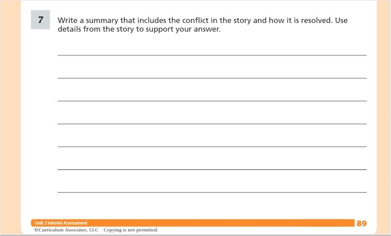 Write a summary that includes the conflict in the story and how it is resolved. Use-example-1