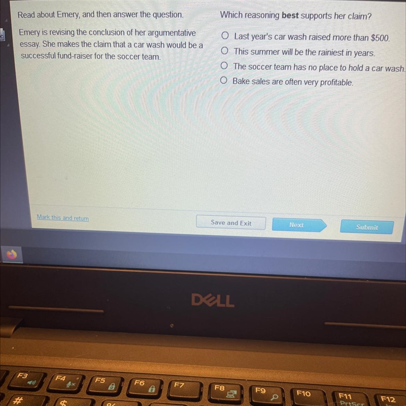 Which reasoning best supports her claim? tive be a O Last year's car wash raised more-example-1