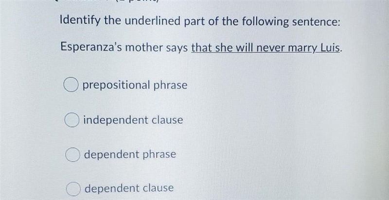 Identify the underlined part of the following sentence: Esperanza's mother says that-example-1